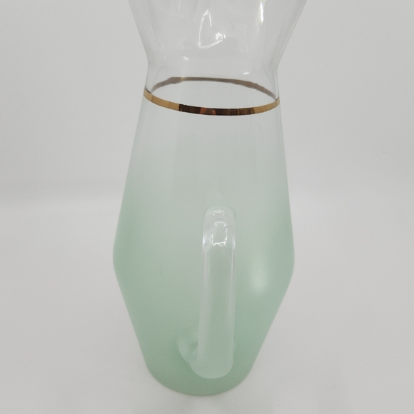 Vtg MCM West Virginia Blendo Glass Ice Lip Pitcher Frosted Green Gold Trim 9.5" - Picture 8 of 13